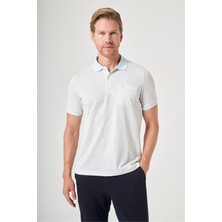İmza Beyaz-Mavi Örme Polo Yaka Kısa Kol Cepli Comfort Fit Pamuklu Tişört 1011260161