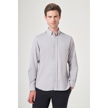 İmza Gri Düğmeli Yaka Oxford Slim Fit Pamuklu Gömlek 1004265124