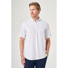 İmza Beyaz-Bordo Düğmeli Yaka Kısa Kol Cepli Oxford Comfort Fit Pamuklu Gömlek 1004260187