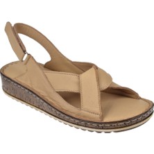 Castle Black Hakiki Deri Comfort Kadın Sandalet CB-22354   Bej