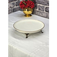 SEÇKİNEV Bilbao 29CM Porselen, Döküm Metal 4 Ayaklı Sunum Tabağı Altın/gümüş/eskitme