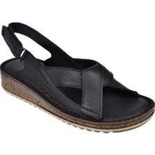 Castle Black Hakiki Deri Comfort Kadın Sandalet CB-22354   Siyah