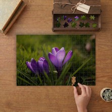 Mor Kır Çiçekleri  Tasarımı 240 Parça Ahşap Puzzle Ahşap Kutuda  MP02336