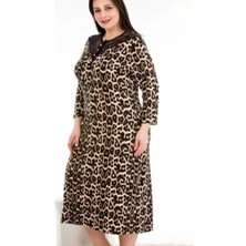 Leopar Desenli Lady 7244 Kadın Yarım Kol Omuzları Dantel Büyük Beden Anne Elbise, Anne Gecel