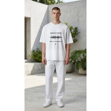 Lumora Store %100 Pamuk Sound Check Baskılı Unisex Oversize Tişört Beyaz