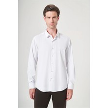 İmza Beyaz Sert Yaka Uzun Kol Cepsiz Slim Fit Esnek Su Itici Gömlek 1004260234