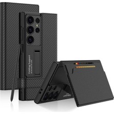 Halkhouse Galaxy S24 Ultra Kılıf Kıpta Standlı Kartlıklı Karbon Iz Yapmaz Kapak