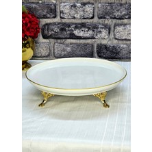 SEÇKİNEV Bilbao 27CM Porselen, Döküm Metal 4 Ayaklı Sunum Tabağı Altın/gümüş/eskitme