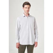 İmza Beyaz-Siyah Sert Yaka Uzun Kol Cepli Kareli Desen Comfort Fit %100 Pamuk Gömlek 1004260220