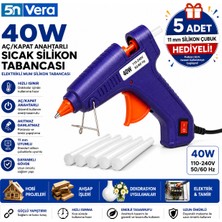 5n Vera 40W Aç/kapat Anahtarlı Sıcak Silikon Tabancası | 5 Adet 11 mm Silikon Çubuk Hediyeli | Elektrikli Mum Silikon Tabancası
