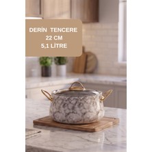 EVREN MUTFAK 7 Parça Mermer Desen Gri (Gray) Tencere Seti Yapışmaz Taban
