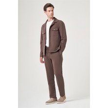 İmza Kahverengi Berberi Yaka Örme Beli Lastikli 6 Drop Slim Fit Astarsız Esnek Takım Elbise 1001260177
