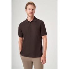 İmza Kahverengi Polo Yaka Kısa Kol Cepsiz Comfort Fit %100 Pamuk Tişört 1011260162