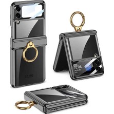 Halkhouse Galaxy Z Flip 4 Kılıf Kıpta Yüzüklü Lens Korumalı Metal Görünümlü Kapak