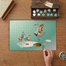 Neşeli Çocuk ve Leylek Çocuklara Özel  Tasarımı 240 Parça Ahşap Puzzle Ahşap Kutuda  MP05925