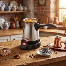Go İthalat Çelik Elektrikli Cezve Türk Kahve Makinesi - 6FİNCAN=500ML 360° Kablosuz Kullanım Katlanır Kulp 600W SCM-9039 (5468)
