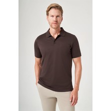 İmza Kahverengi Polo Yaka Kısa Kol Cepli Comfort Fit %100 Pamuk Tişört 1011260163