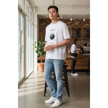 Lumora Store %100 Pamuk Volume Control The Vibes Baskılı Unisex Oversize Tişört Beyaz