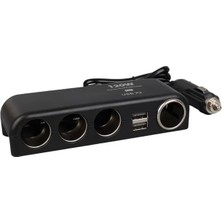 Zemira Olesson 1525 12-24V Çift Usb'lı 120W 80CM Kablolu 4'lü Araç Çakmak Çoklayıcı