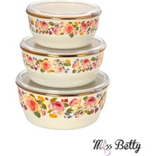 AvantajAl Miss Betty Rose Deluxe 3'lü Emaye Saklama Kabı 14-16-18 Cm