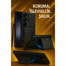 Halkhouse Galaxy S24 Ultra Suni Deri Kartlıklı Kılıf Kıpta Silikon Tam Koruma Kapak