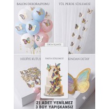Çavuş E-Ticaret 21 Adet Makaron Renk Kelebek Süs Balon,pasta,parti,doğum Günü Süsü Balon Zinciri Süsü
