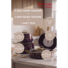 EVREN MUTFAK 7 Parça Mermer Desen Gri (Gray) Tencere Seti Yapışmaz Taban