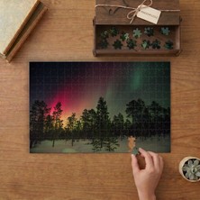 Kuzey Işıkları - Orman - Kar Tasarımı 240 Parça Ahşap Puzzle Ahşap Kutuda  MP02279