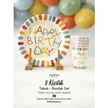 Partince 8 Kişilik Retro Happy Birthday Tema Tabak Bardak Set Kullan At Karton Tabak Bardak Parti Seti