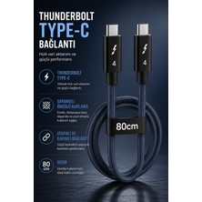 CoverZone Thunderbolt Type-C To Type-C Kablo 80 Cm, Örgülü Usb-C Veri ve Şarj Kablosu, Dizüstü Bilgisayar Tablet Telefon Monitör Dock Istasyonu ile Uyumlu Dayanıklı Kablo | ZR949