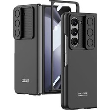 Halkhouse Galaxy Z Fold 5 Suni Deri Arka Yüzey Sürgülü Kamera Korumalı Kıpta Silikon Kapak