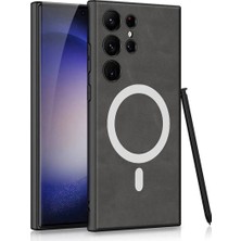 Halkhouse Galaxy S24 Ultra Kılıf Magsafe Şarj Özellikli Deri Tasarımlı Kıpta Nubuk Kapak