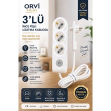     Orvi Prime 3’lü Topraklı Ince Fişli Uzatma Prizi 3 Metre | Beyaz Eşya ve Mobilya Arkası Için