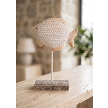 The Mia Retro Marin Hasır Desenli Balık Obje 35 cm