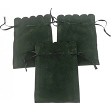 Kadife (Süet) Yıldız Kese 25 Adet 8,5 X12 cm Boy Takı, Altın Kesesi (Yeşil)