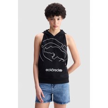Ecko Unltd. Ecko Red Lucıas Loose Fit Kapüşonlu Kolsuz Baskılı 2 Iplik Kadın Siyah Sweatshirt