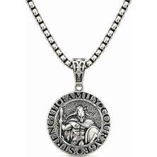 Ak Store Silver Erkek, Cesaret, Güç, Aile (Courage, Strength, Family) Figürlü K-107 Paslanmaz Kromix Çelik Gümüş Kaplama Kolye Madalyon