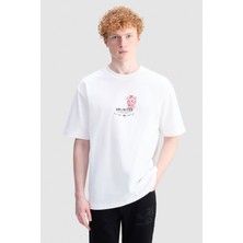 Ecko Unltd. Noen Oversize Baskılı Bisiklet Yaka %100 Pamuk Erkek Beyaz Tişört