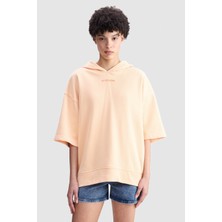 Ecko Unltd. Ecko Red Lydıa Oversize Kapüşonlu Yarım Kollu Baskılı 3 Iplik Kadın Turuncu Hoodie