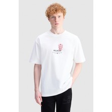 Ecko Unltd. Noen Oversize Baskılı Bisiklet Yaka %100 Pamuk Erkek Beyaz Tişört