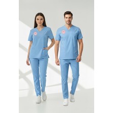 Çizgi Medikal Doktor ve Hekim Forması Scrubs Likralı Takım Sağlık Bakanlığı Uyumlu-Alaskan Blue