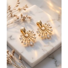 RSB Bijuteri Xupıngg Lux Seri Original Damga Küpe Özel Tasarım Kristal Taşlı Yelpaze + Hediye Paket