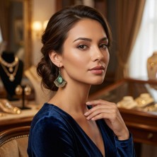 Hedea Vintage Tasarım Doğal Taş Açık Mavi Pirinç Küpe - Kadınlar Için Etnik ve Bohem Tasarım Sallantılı Küpe