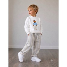Yiğit Butik Erkek Çocuk Ayıcık Baskılı Sweatshirt Keten Pantolon Alt Üst Takım