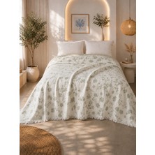 Veronica Line Premium Çiçek Desenli %100 Pamuk Müslin Yatak Örtüsü , Pike , 4 Mevsim