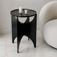 Noldecoration Dilimli Çakıl Mozaik ve Siyah Elektrostatik Boyalı Demirden Demonte 38x38x51.5cm Dekoratif Yan Sehpa