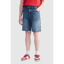 Ecko Unltd. Archıe Straight Fit Yıpratmalı %100 Pamuk Erkek Mavi Denim Şort