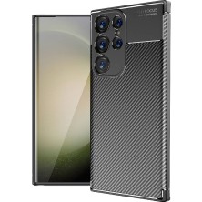 Teknosepetim S24 Ultra Siyah Kılıf Karbon Tasarım Parmak Izi Yapmayan Kamera Kısmı Yüksek Lens Koruy