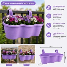 Abnturk Pratik Dayanıklı Şık 10LT Lila Sahra Askılı Saksı 54X28X25CM Balkon Korkuluk Duvar Dekoratif Askılı Sepet