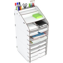 Design Otto Mingitav Tower Ofis Masaüstü Organizer 10 Kat Letter A4 Evrak Rafı (Beyaz)